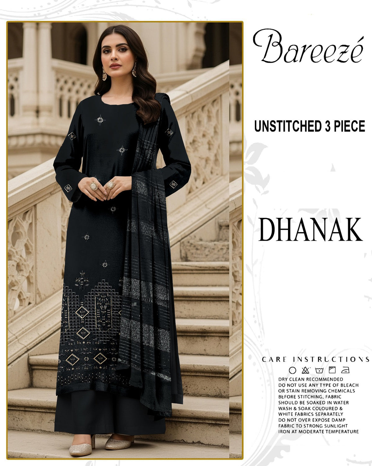 BREEZE 3-PIECE  EMBORIDERY DHANAK WITH SANCY SHAWL